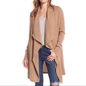 Halogen 100% Cashmere Open Front Camel Sweater